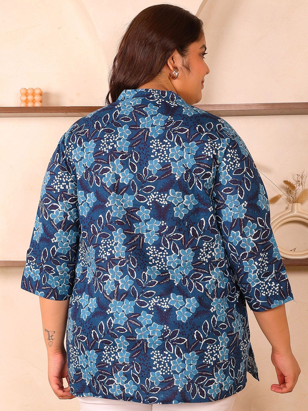 Blue Floral Cotton Print Tunic — view 5