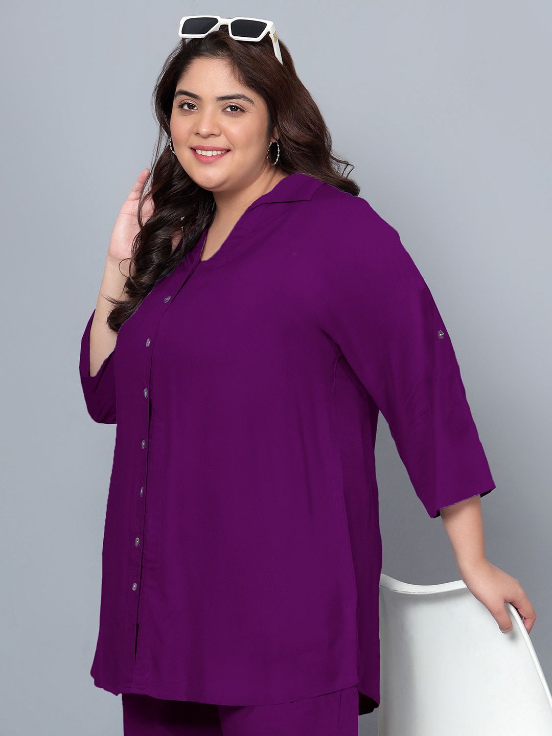 Purple Solid Plus Size Co-Ord Set — view 7
