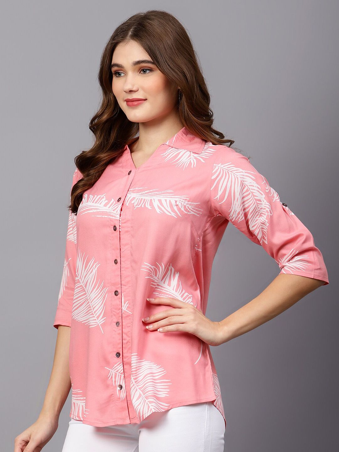 Pink Leaf Print Shirt — view 11