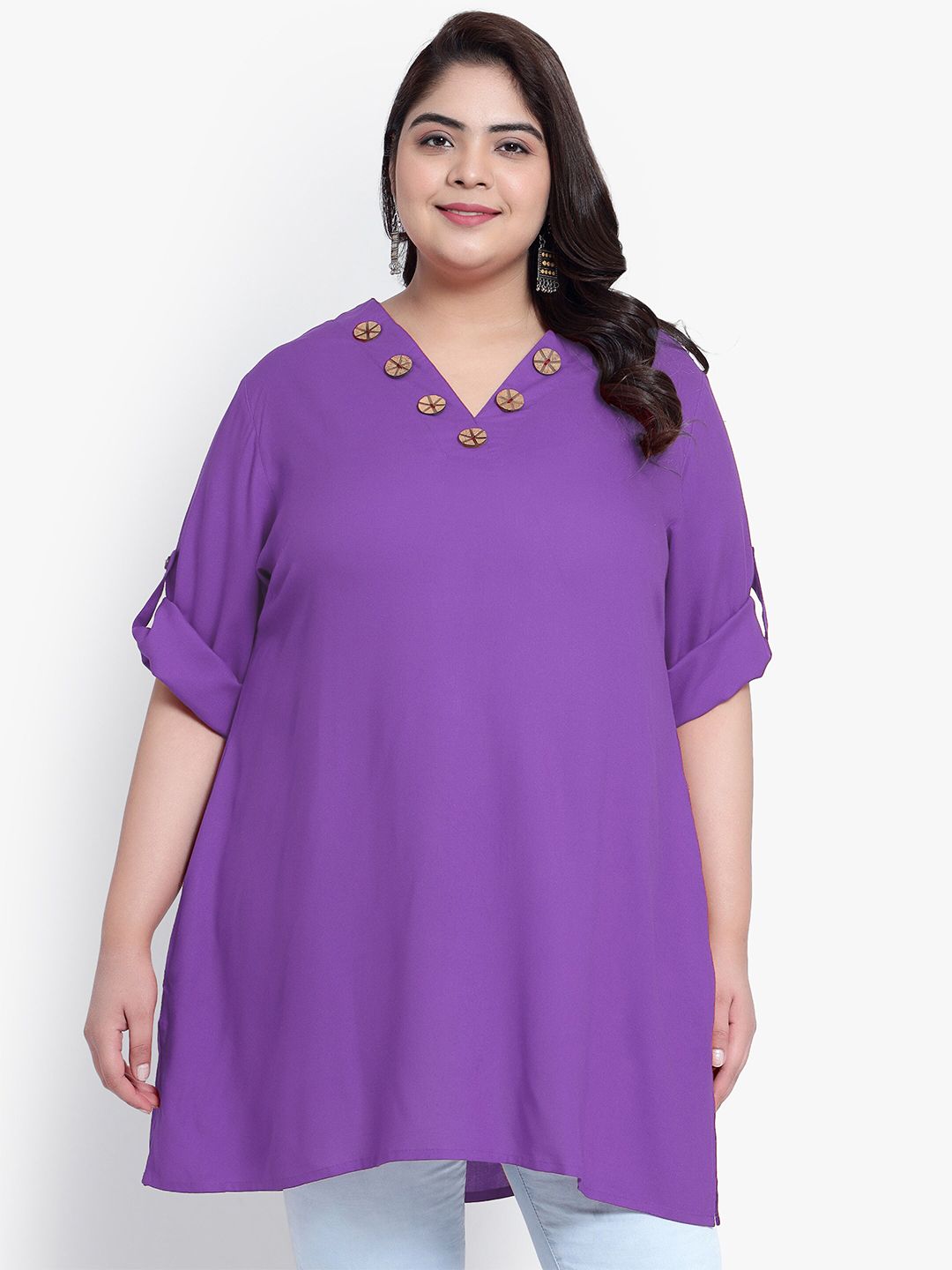 Lavender Collar Button Plus Size Tunic — view 1