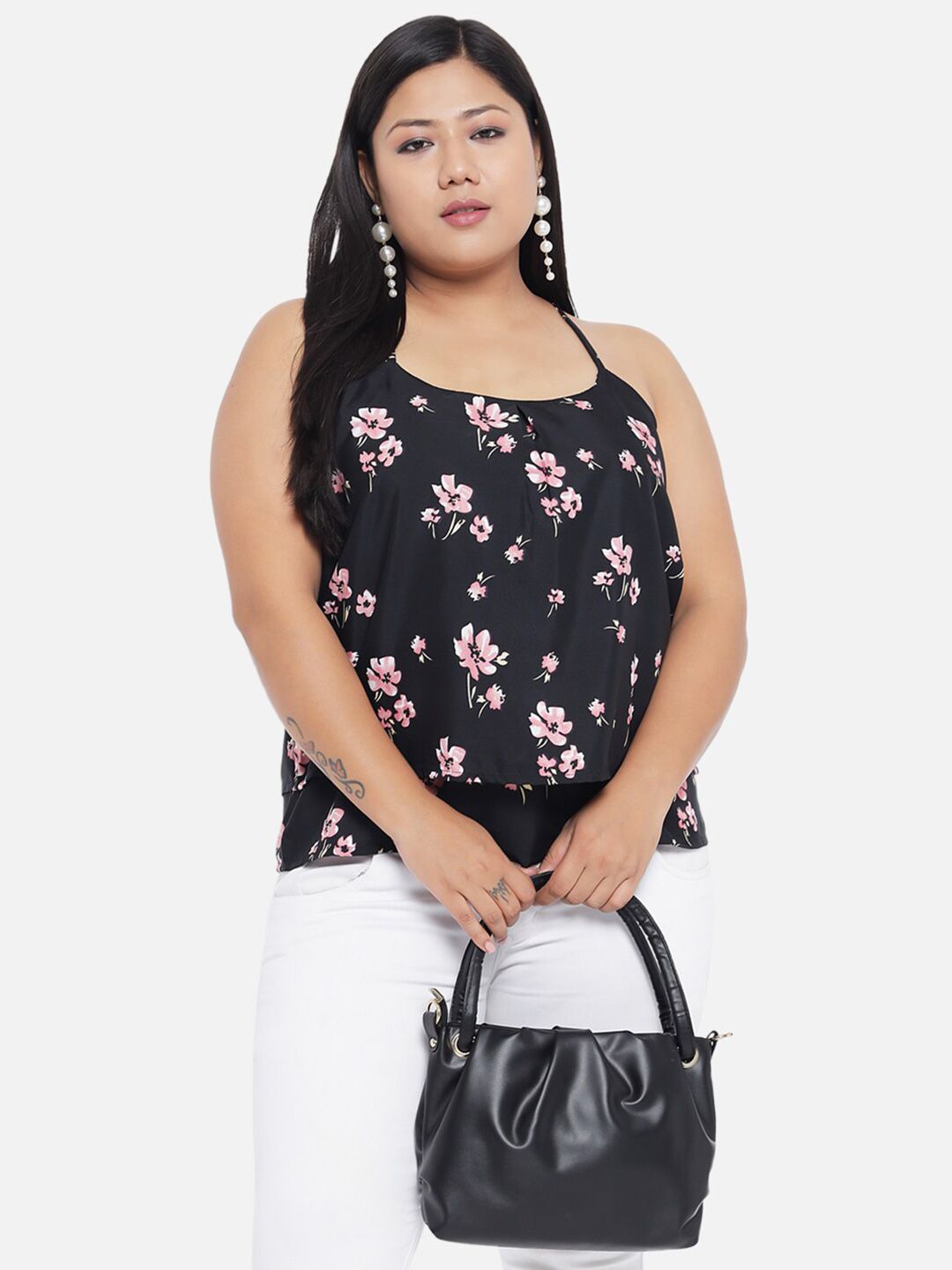 Black Floral Strap Top — view 7