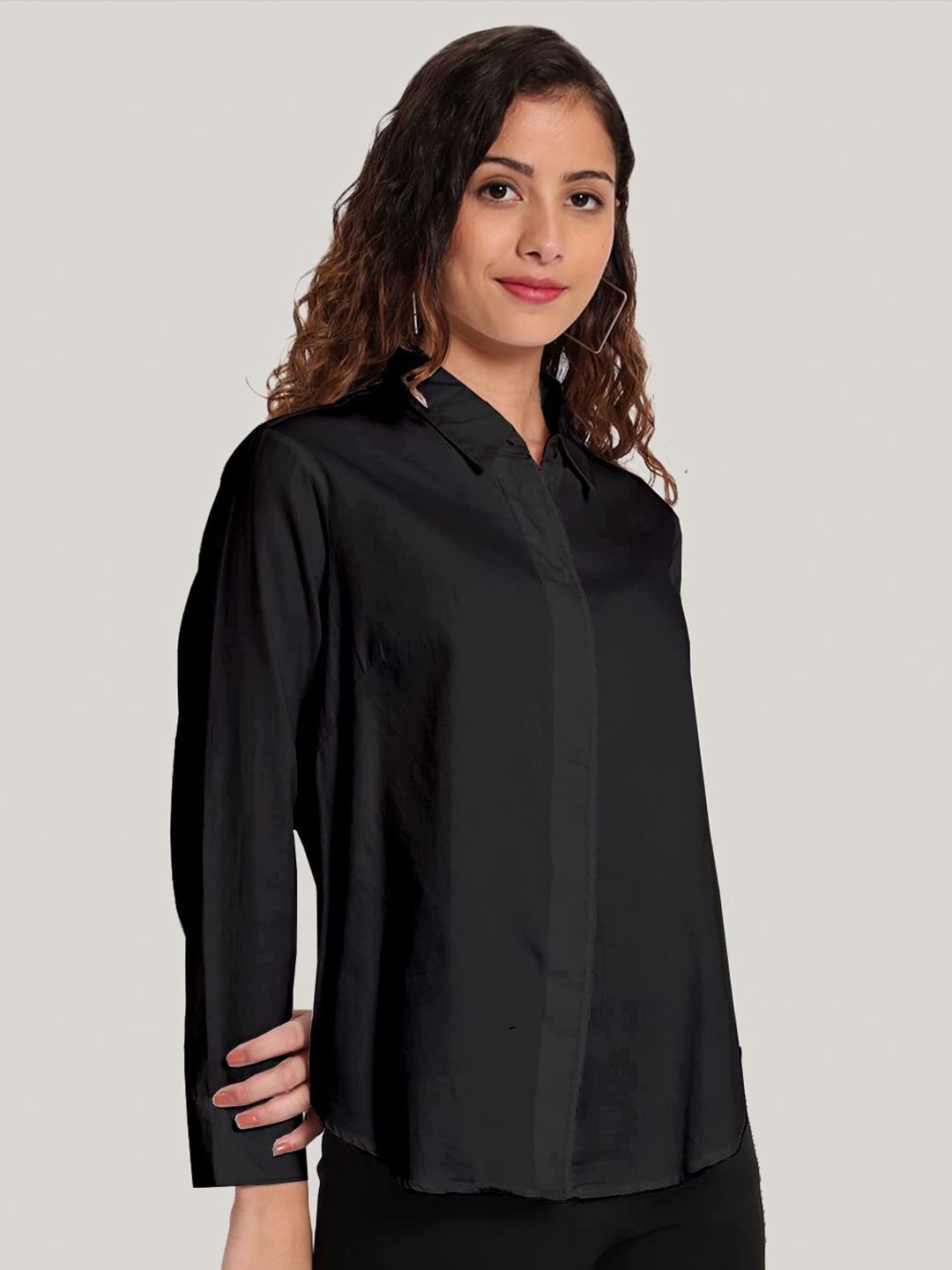 Black Slim Fit Formal Plus Size Shirt — view 3