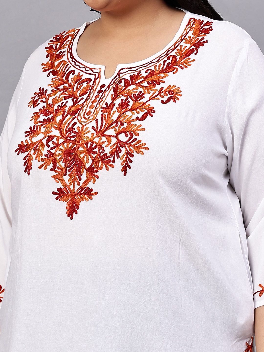 White And Red Embroidered Plus Size Tunic — view 2