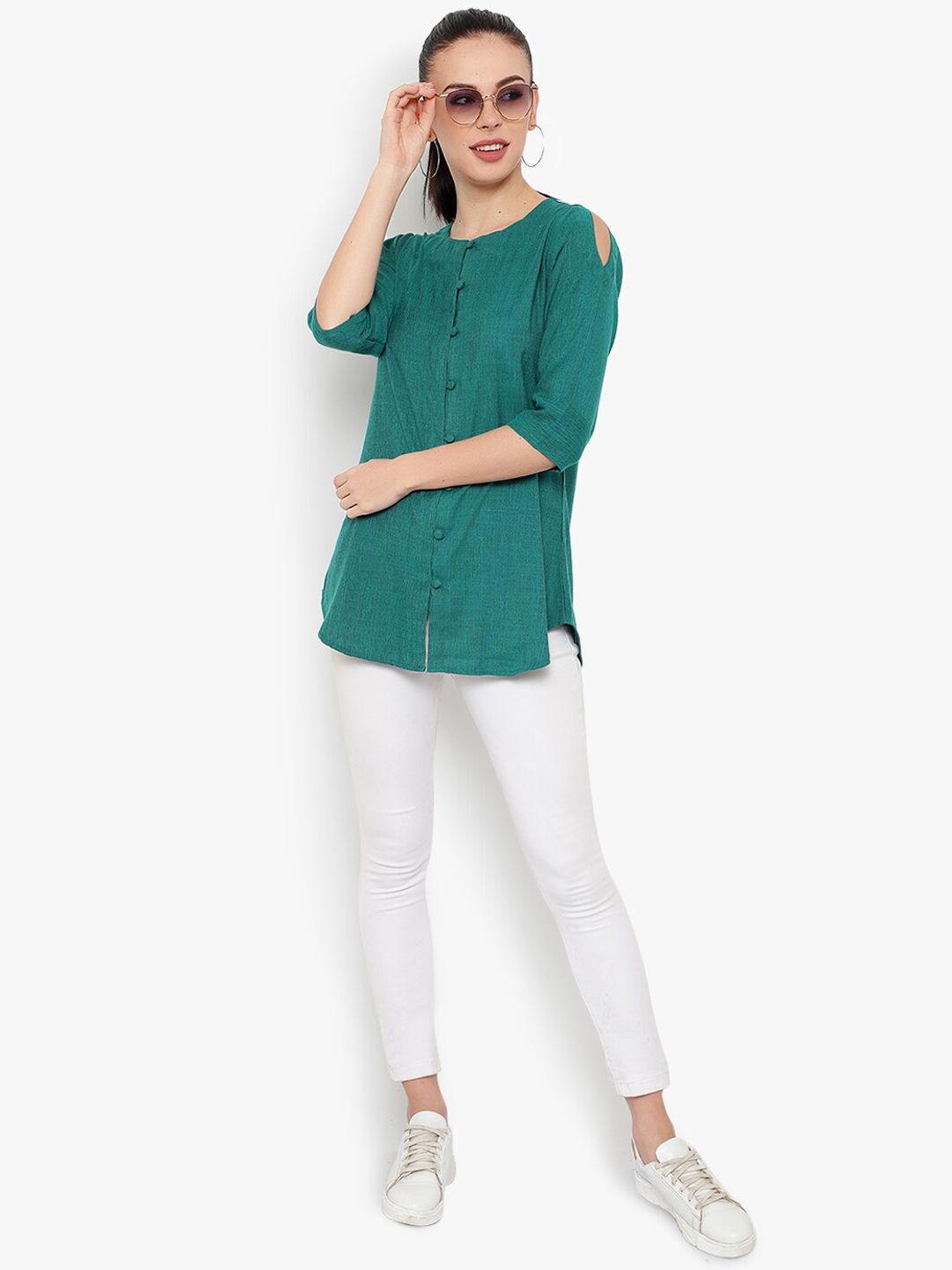 Turquoise Cotton Linen Tunic — view 7