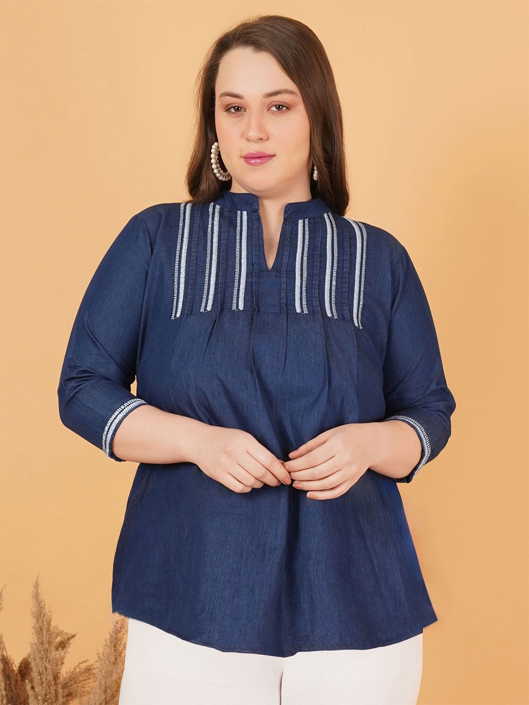 Denim Embroidered Plus Size Tunic — view 1