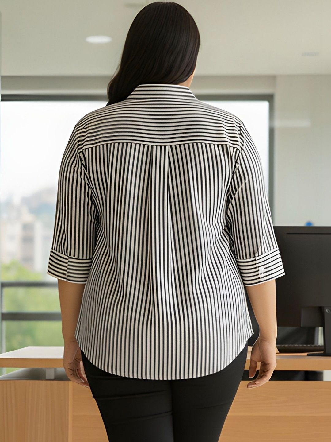 Black and White Stripe Cotton Shirt — view 2