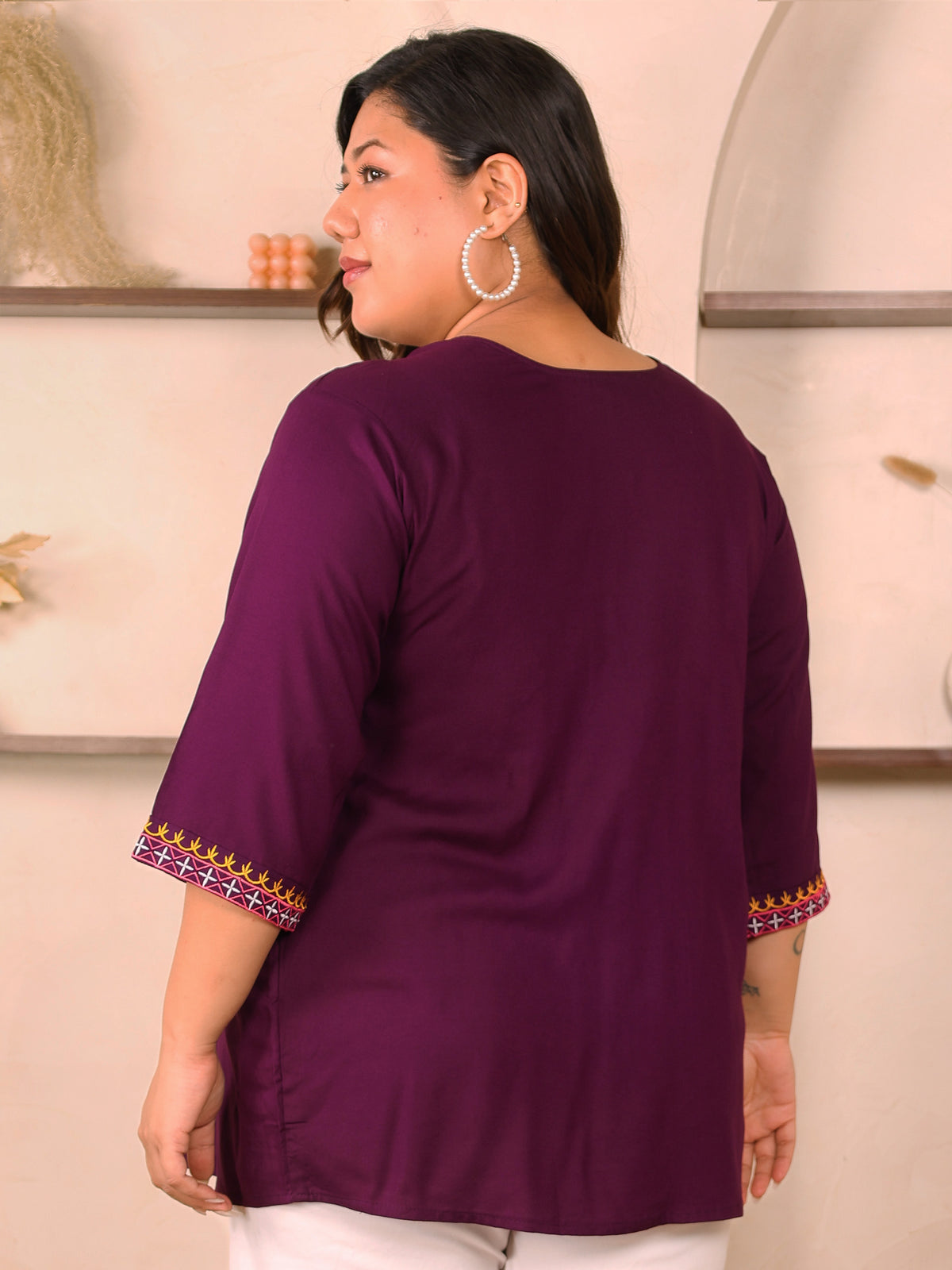 Burgundy Embroidered Plus Size Tunic
