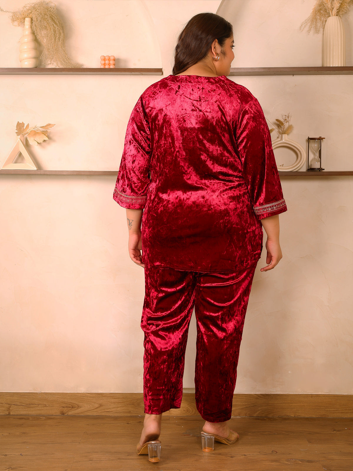 Maroon Velvet Plus Size Co Ord Set