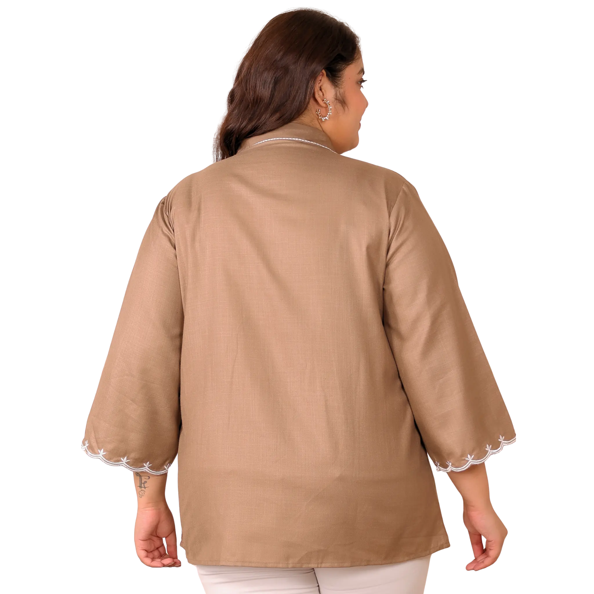 Brown Cotton Collar Embroidered Tunic
