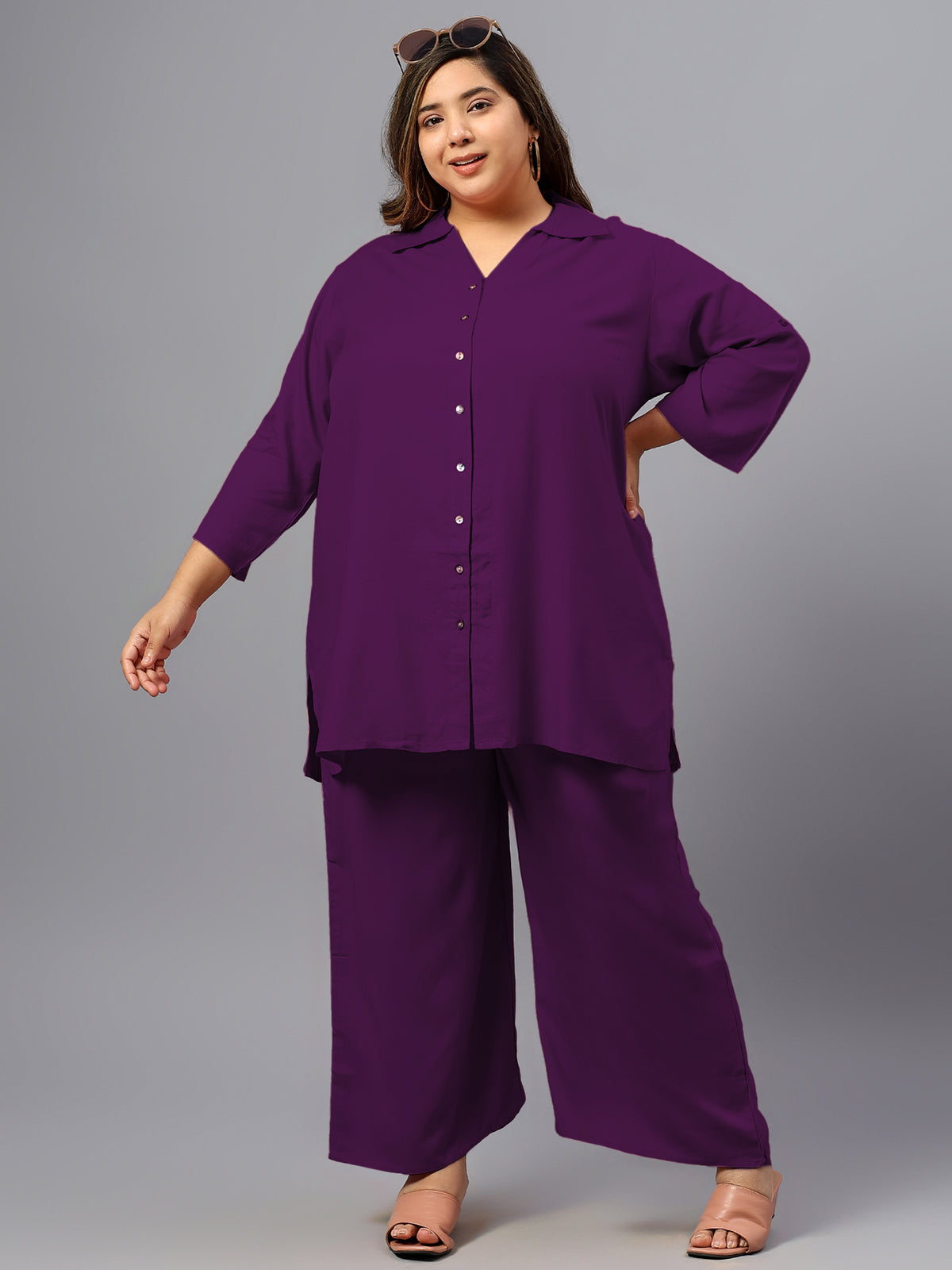 Purple Solid Plus Size Co-Ord Set