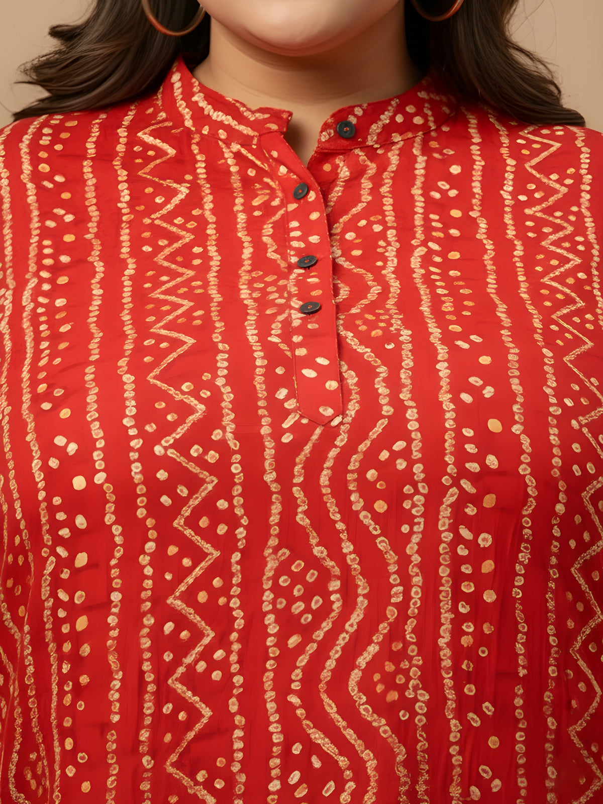 Red Bandhani Print Plus Size Tunic
