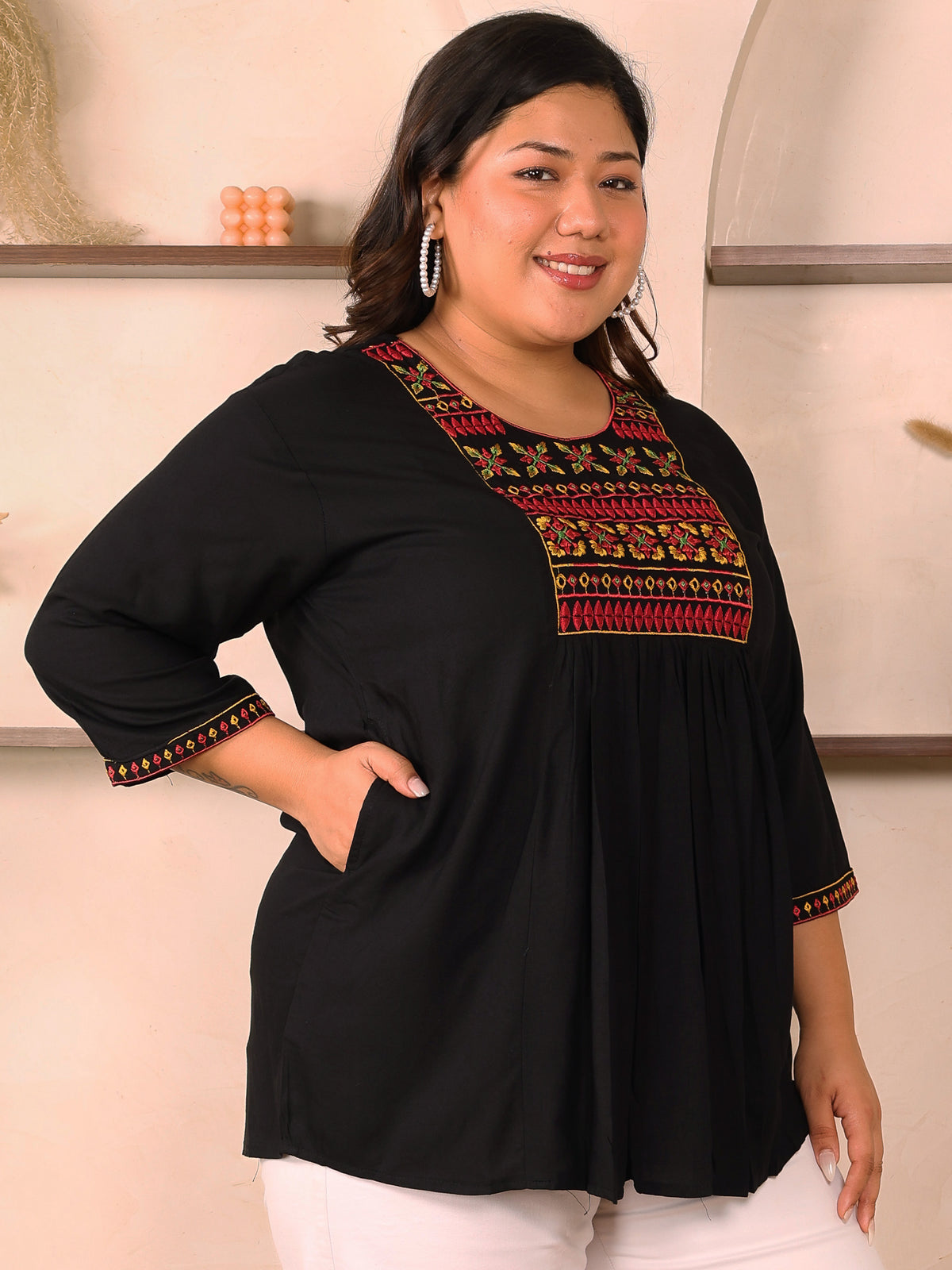 Black Embroidered Plus Size Tunic