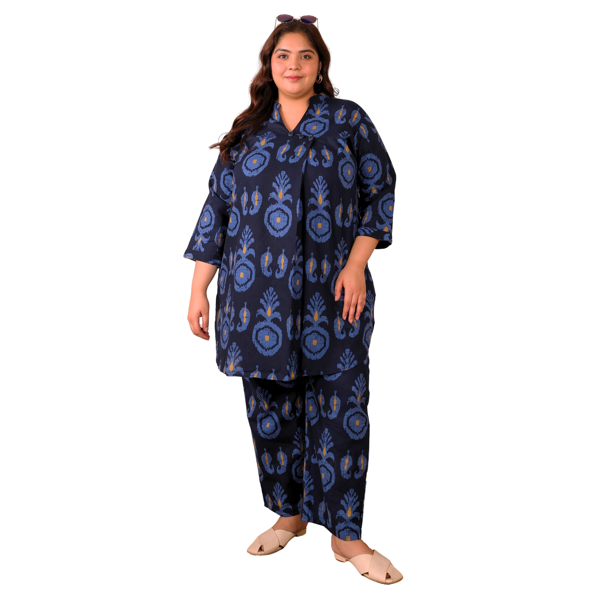 Indigo Blue Cotton Print Plus Size Co Ord Set