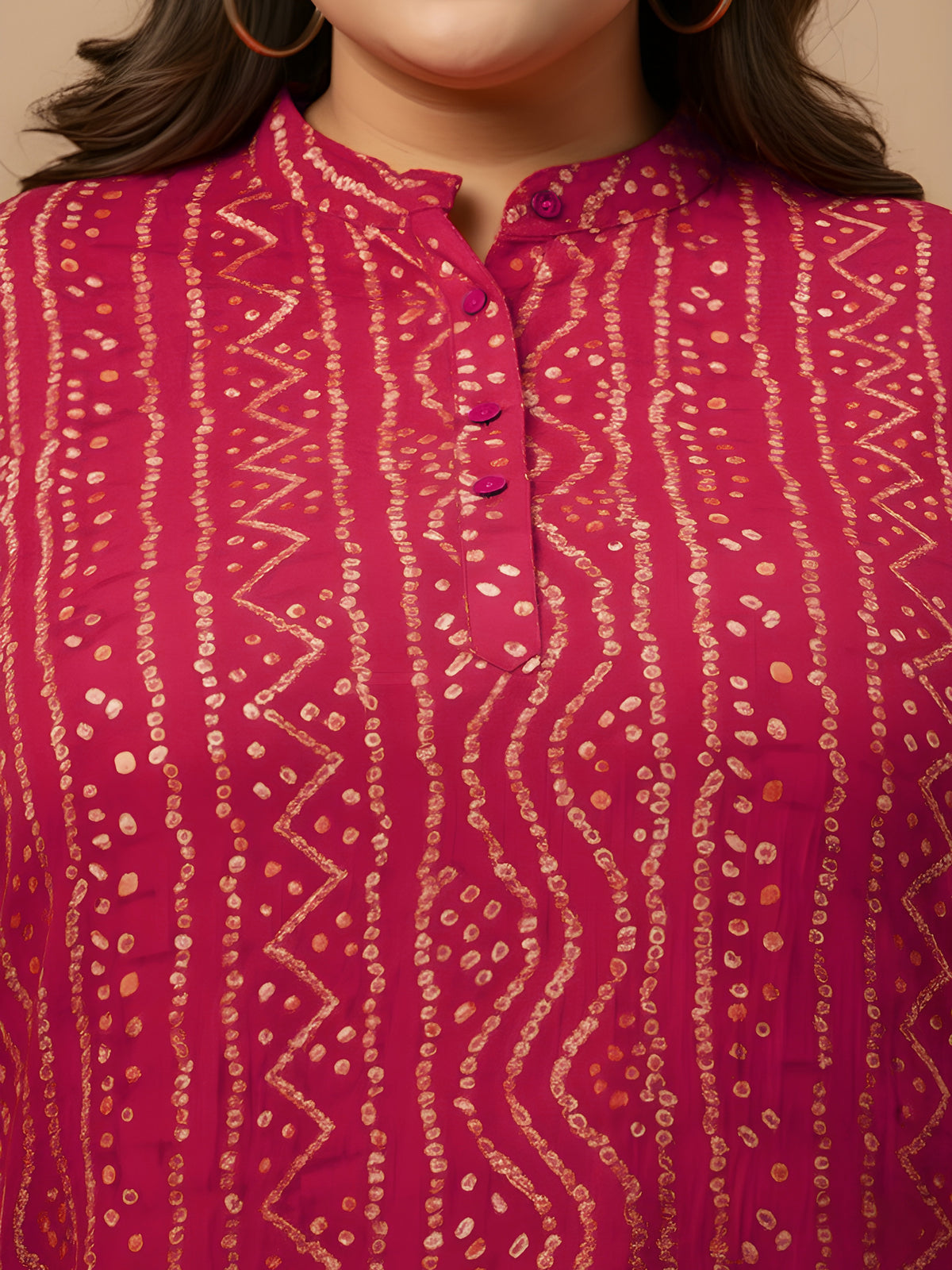 Pink Bandhani Print Plus Size Tunic