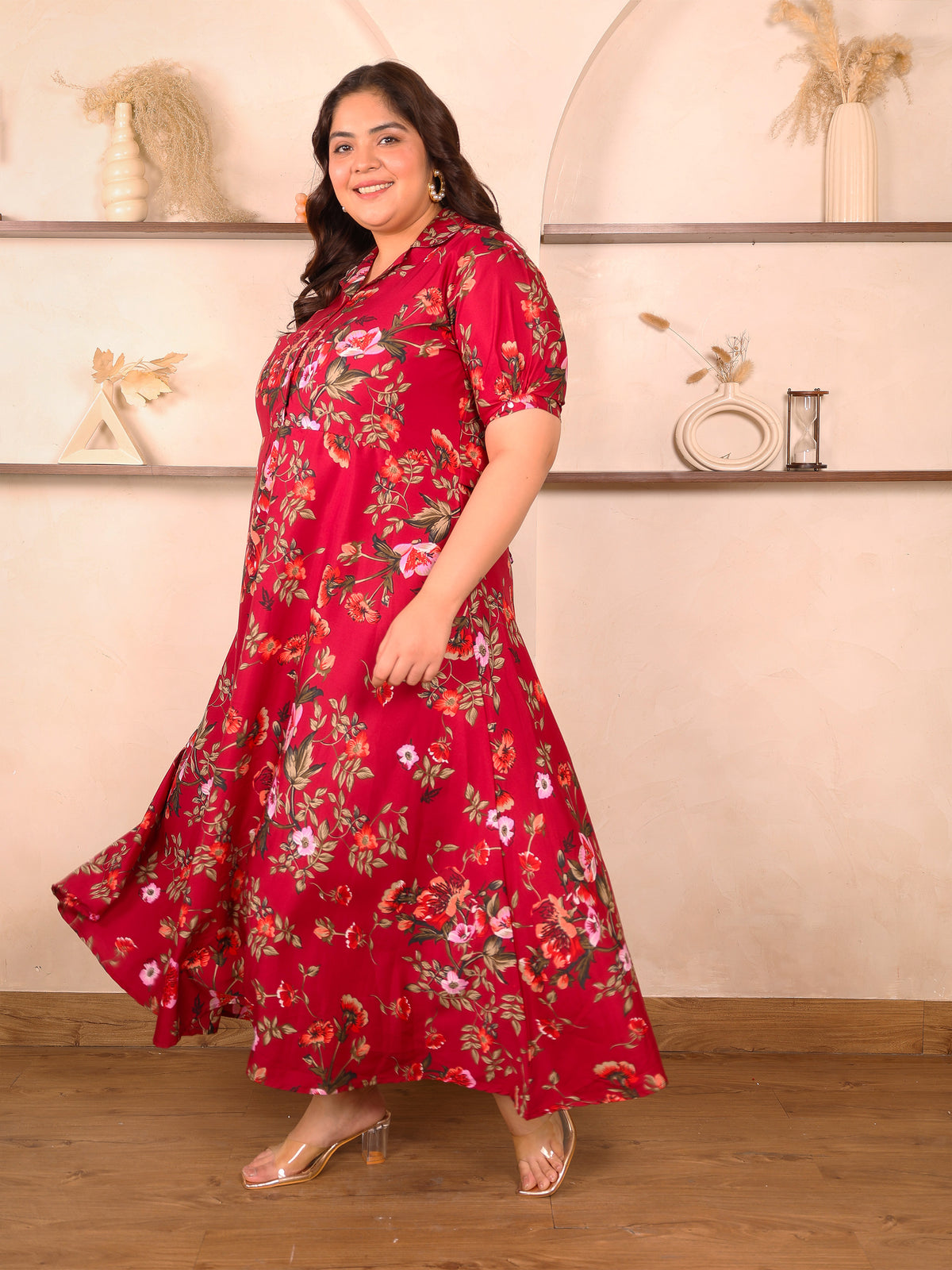Red Floral Maxi Plus Size Dress