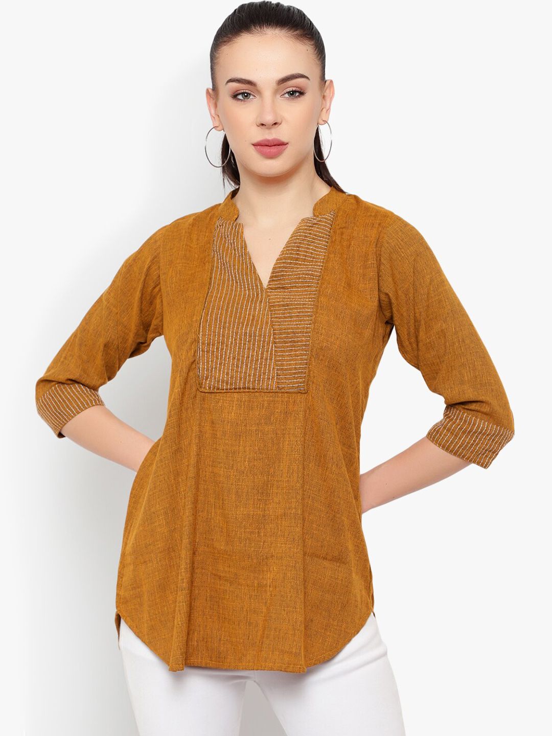 Mustard Solid Embroidered Tunic — view 1