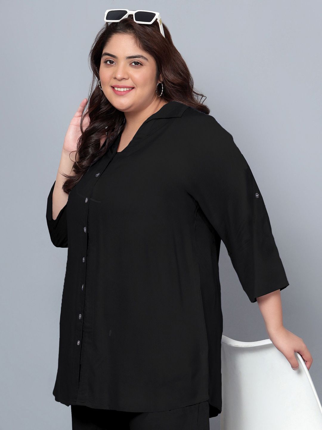 Black Solid Plus Size Co-Ord Set — view 7