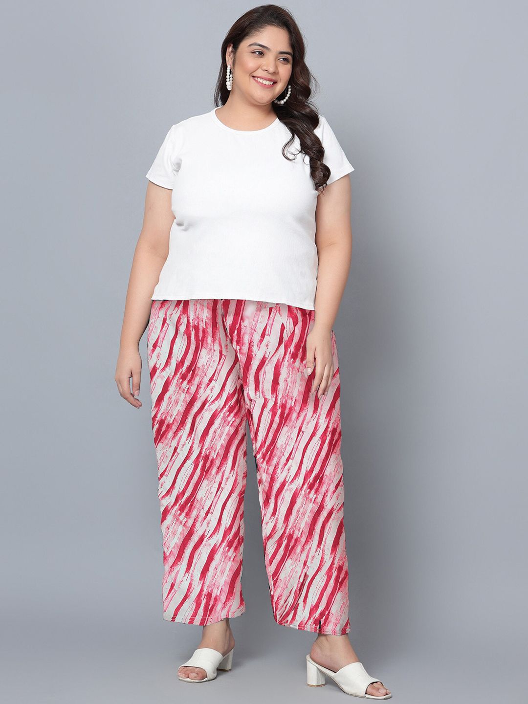 Red Leheriya Print Plus Size Trousers — view 5