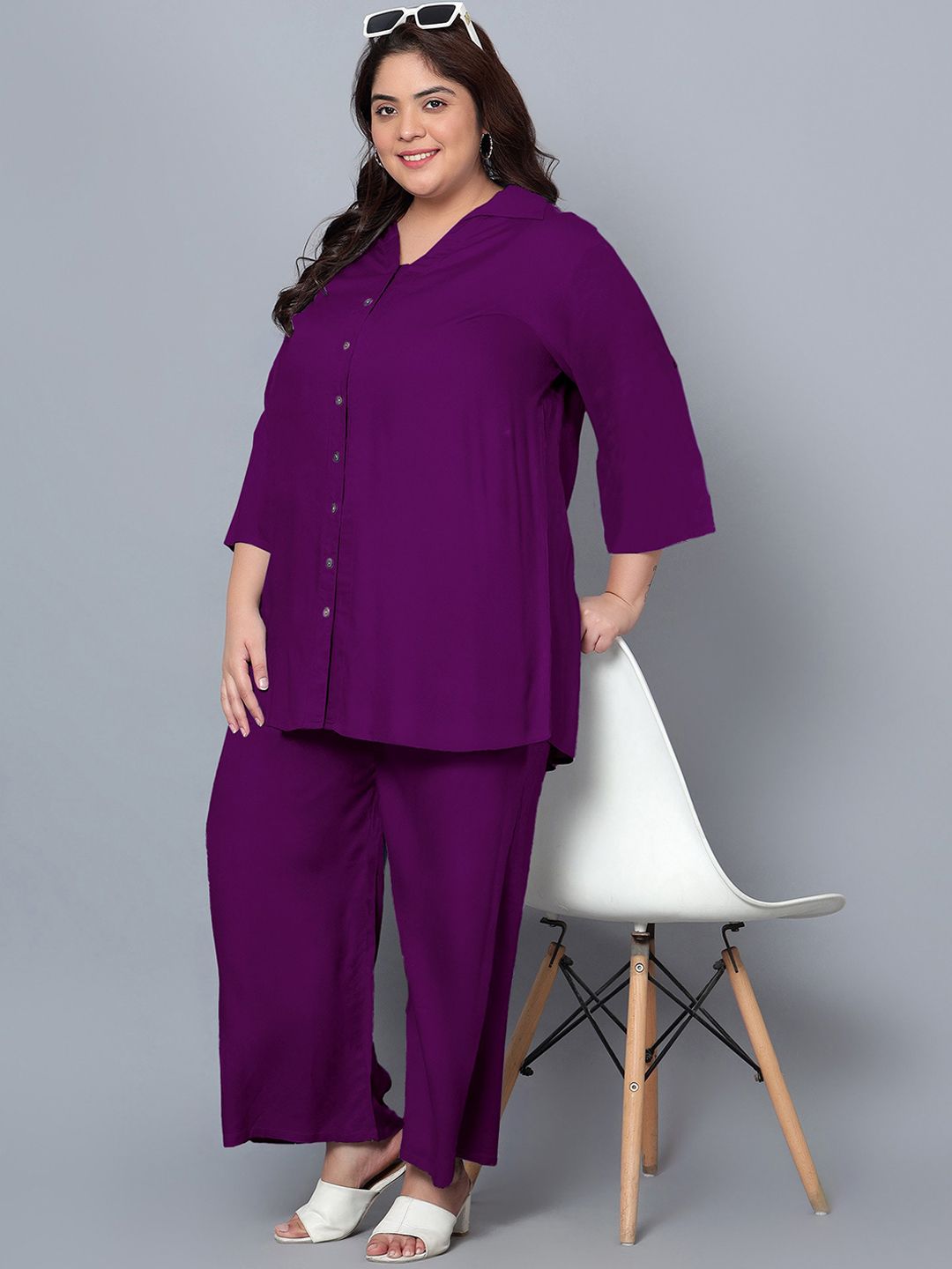 Purple Solid Plus Size Co-Ord Set — view 6