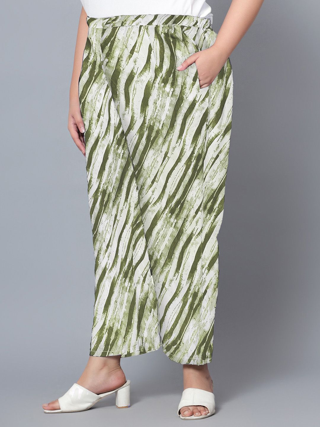 Green Leheriya Print Plus Size Trousers — view 3