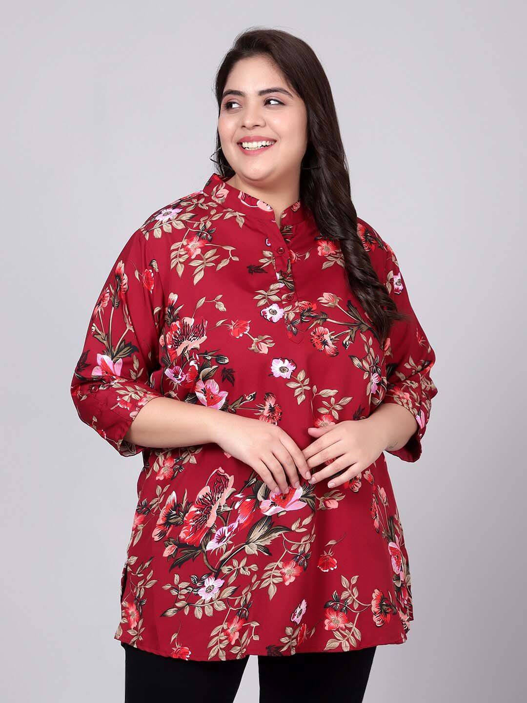 Maroon Floral Print Tunic — view 1