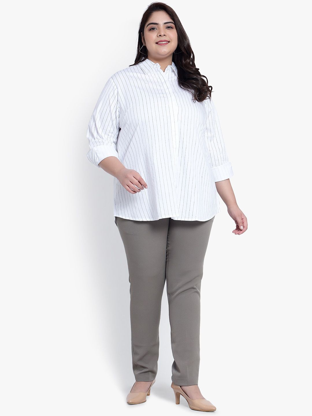 White Stripe Formal Plus Size Shirt — view 6