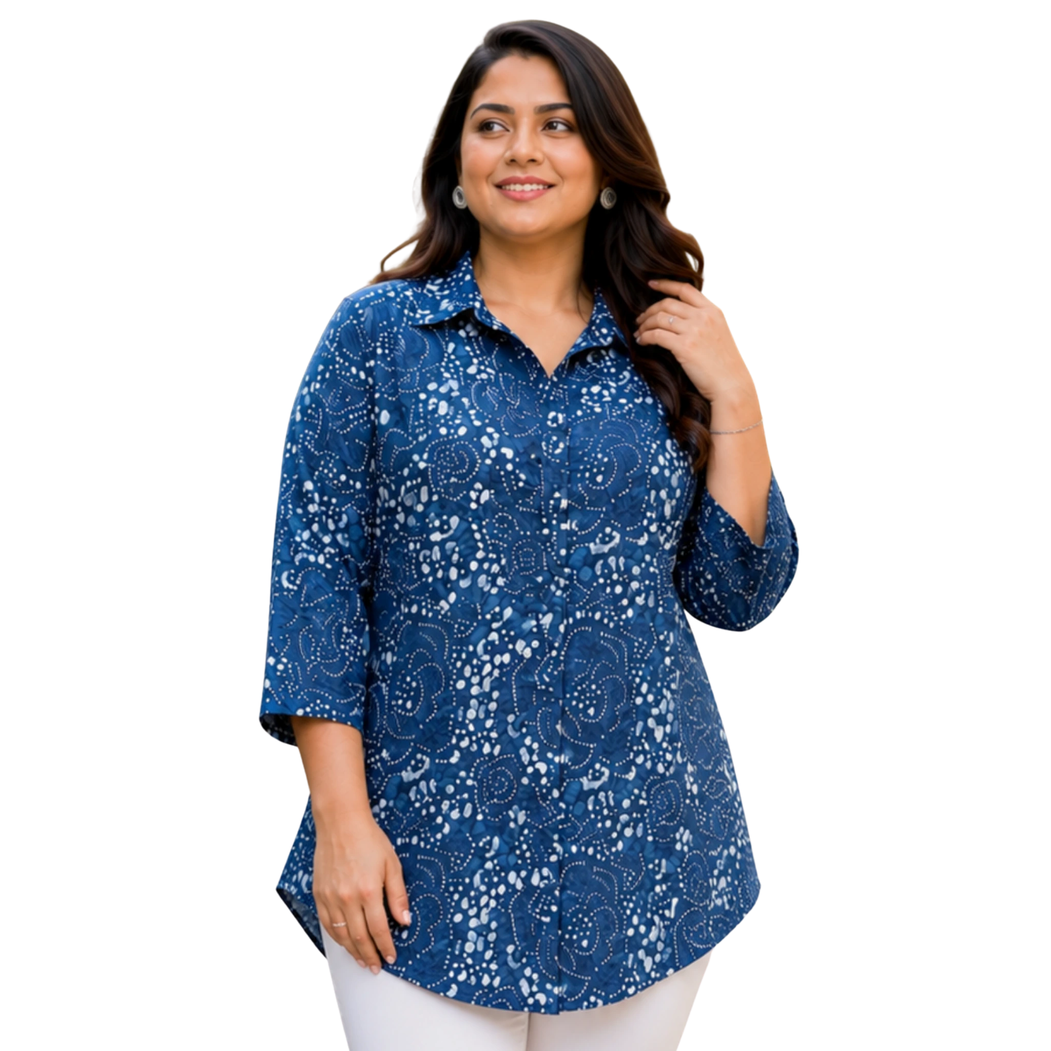 Blue and White Indigo Cotton Shirt