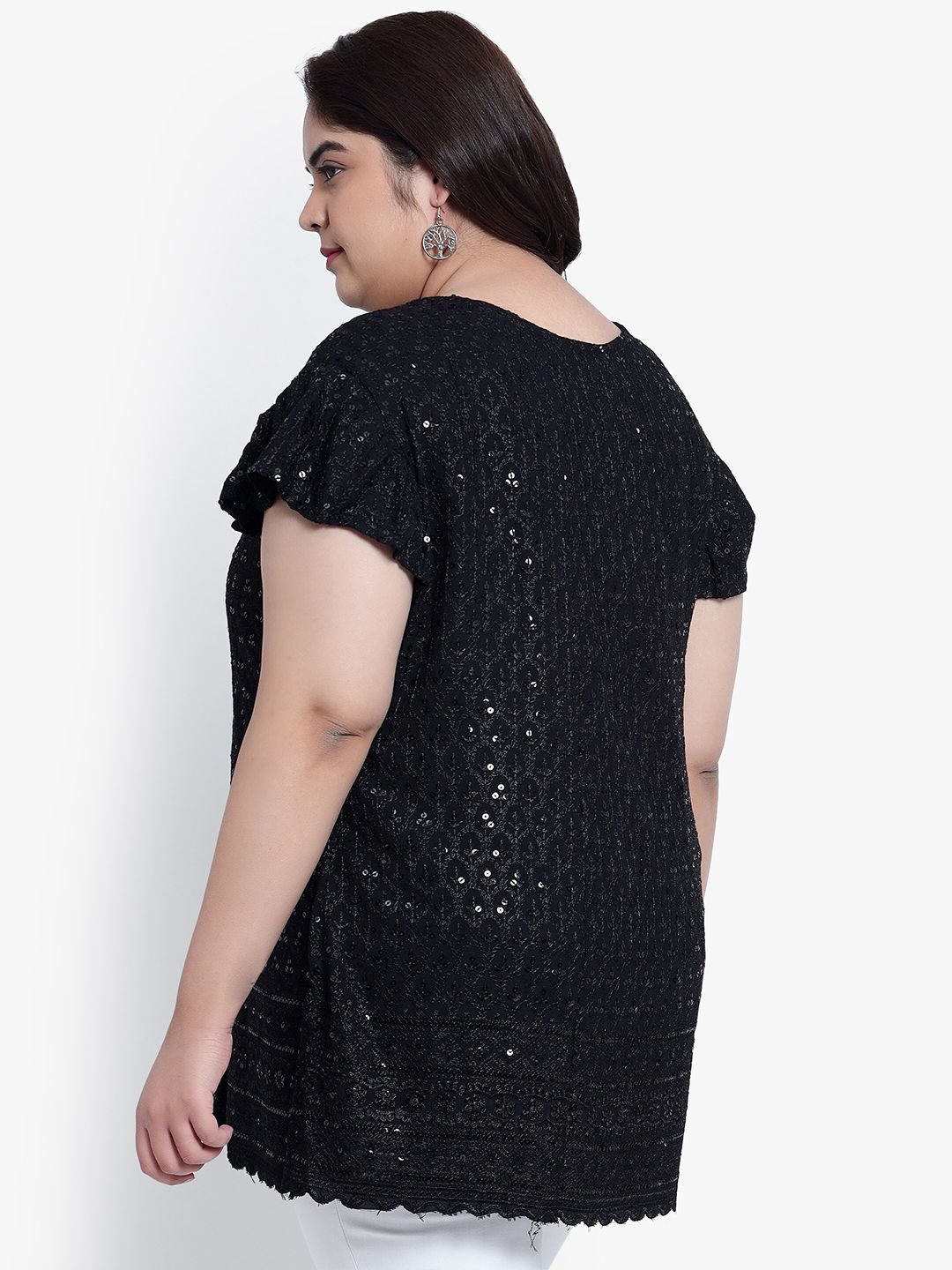 Black Embroidered Sequin Plus Size Tunic — view 5