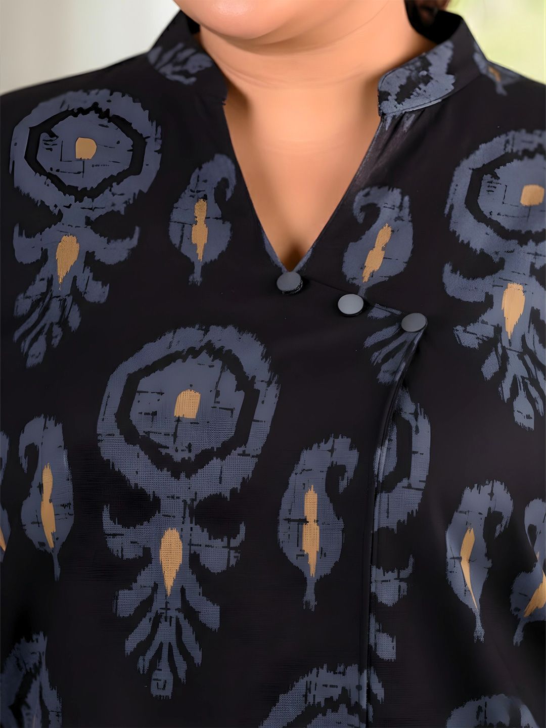 Black Cotton Print Plus Size Tunic — view 2