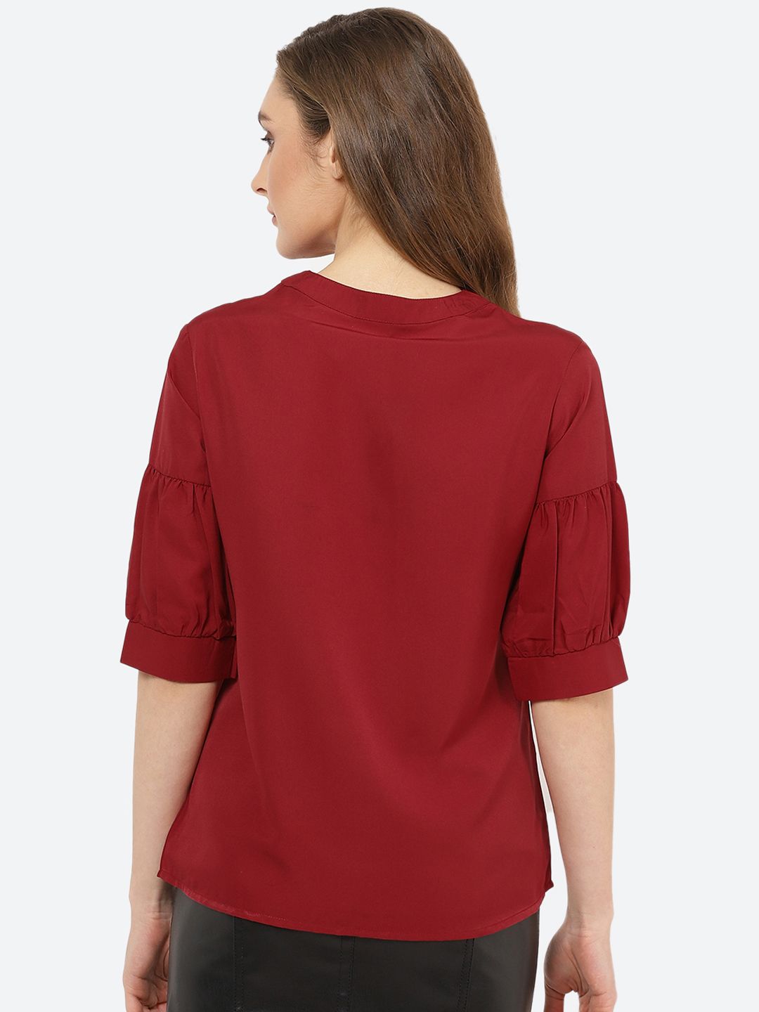 Maroon Ruffle Solid Top — view 4
