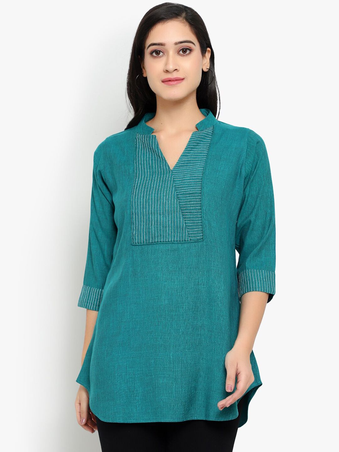 Turquoise Solid Embroidered Tunic — view 1