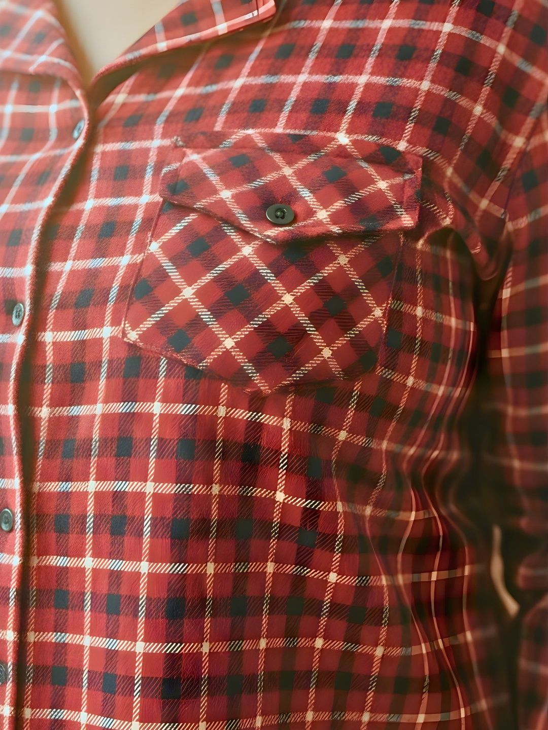 Red Woolen Checkered Plus Size Shirt — view 7