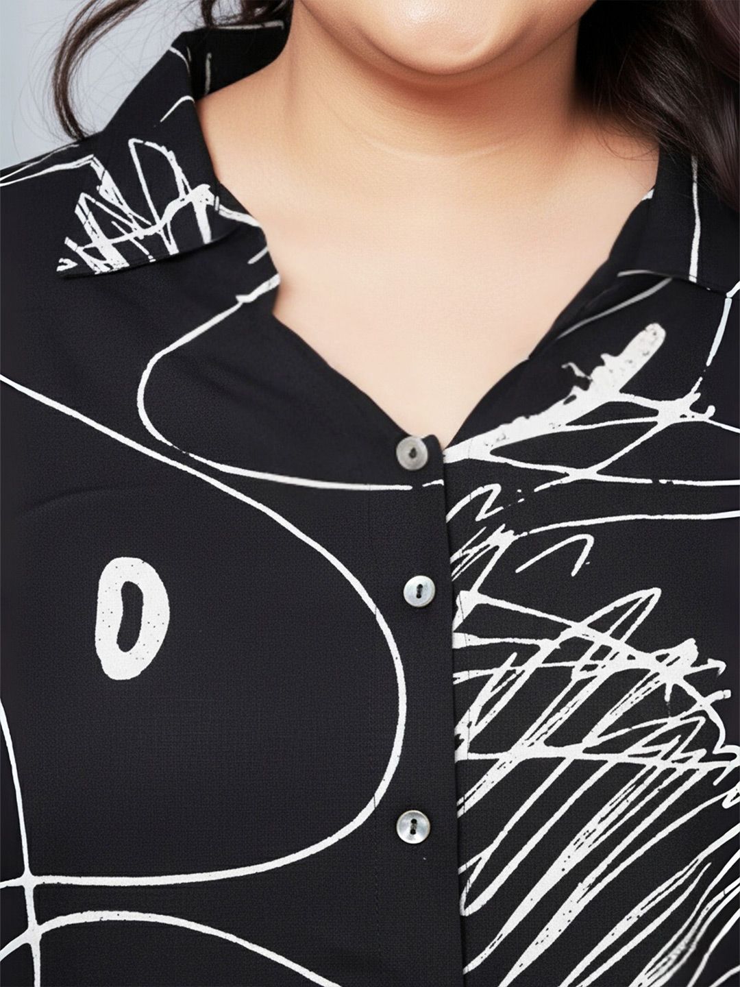Black Scribble Print Plus Size Shirt — view 2