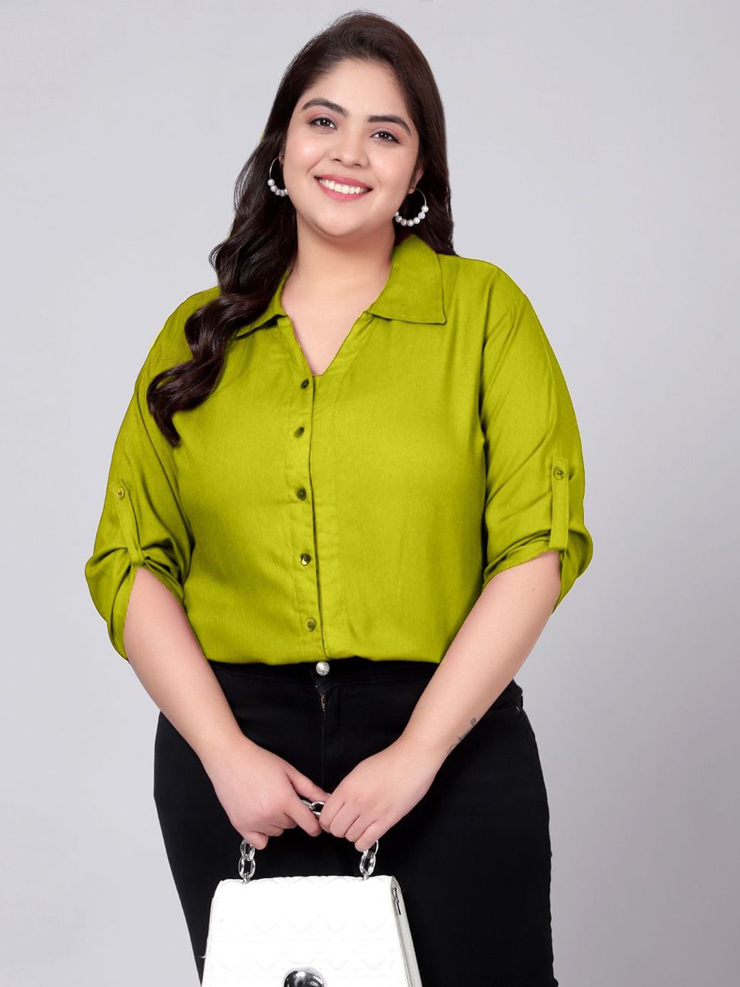 Light Green Longline Plus Size Shirt — view 6