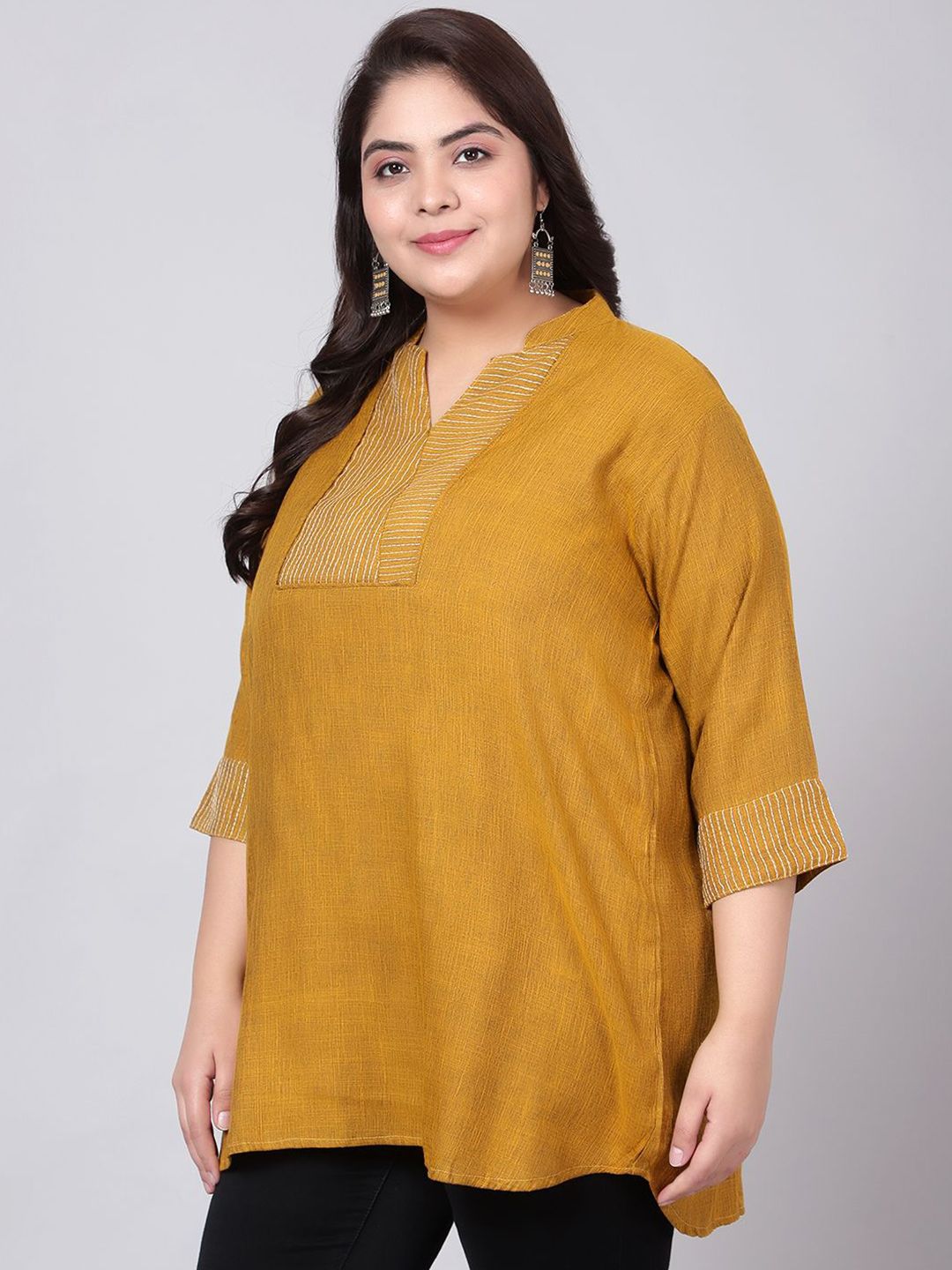 Mustard Embroidered Plus Size Tunic — view 4