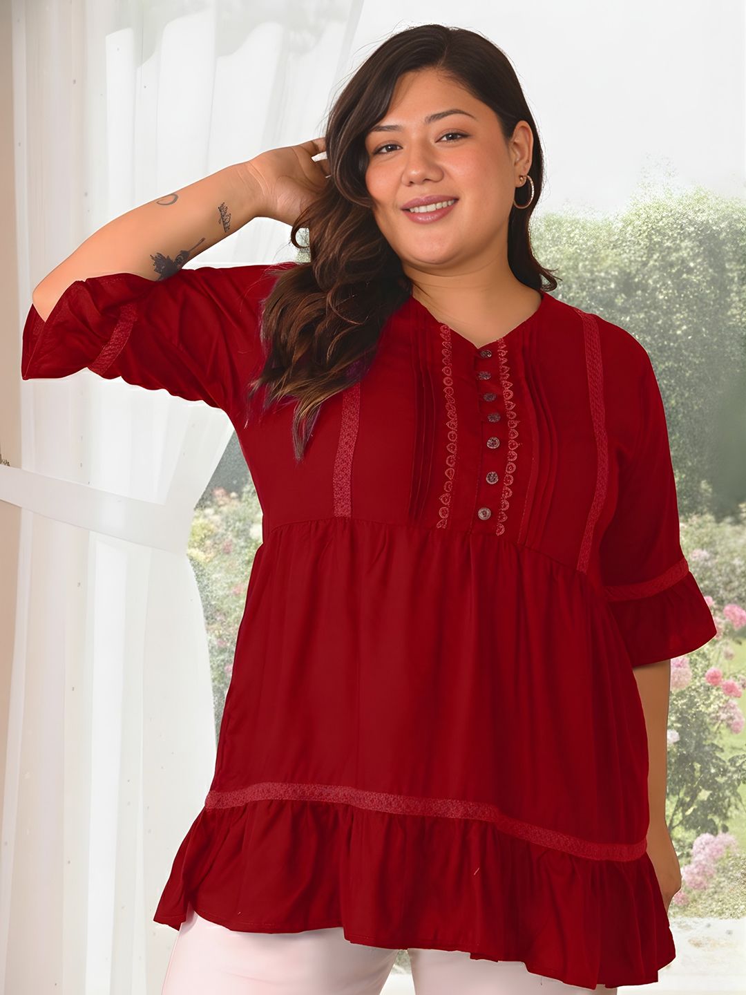 Maroon Lace Plus Size Tunic — view 1