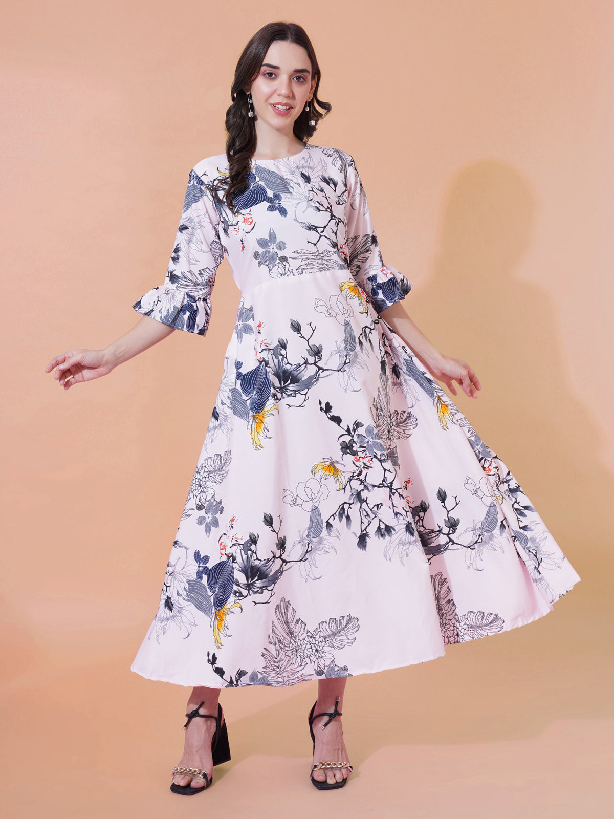 Pink Floral Print Maxi Dress