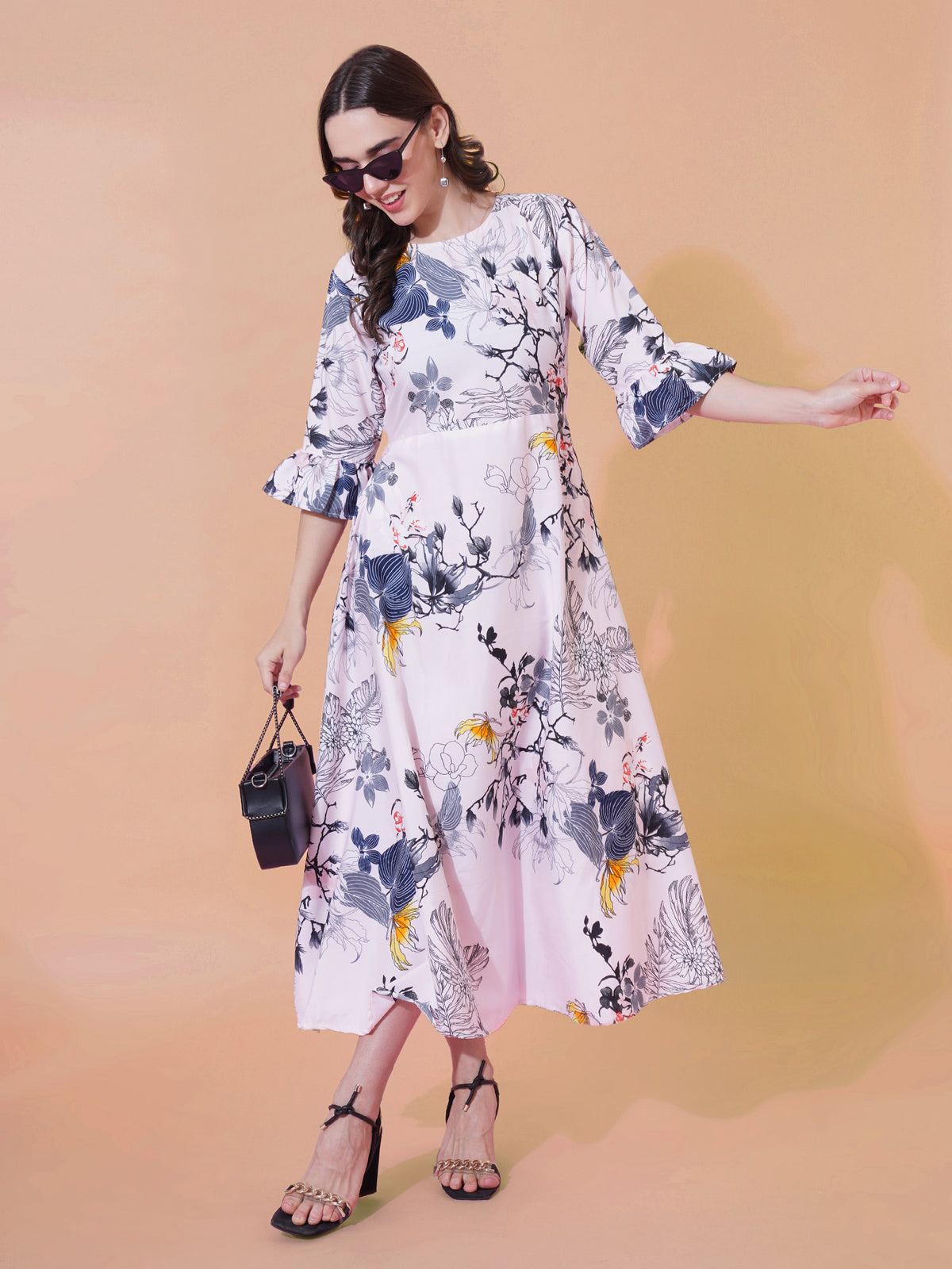 Pink Floral Print Maxi Dress