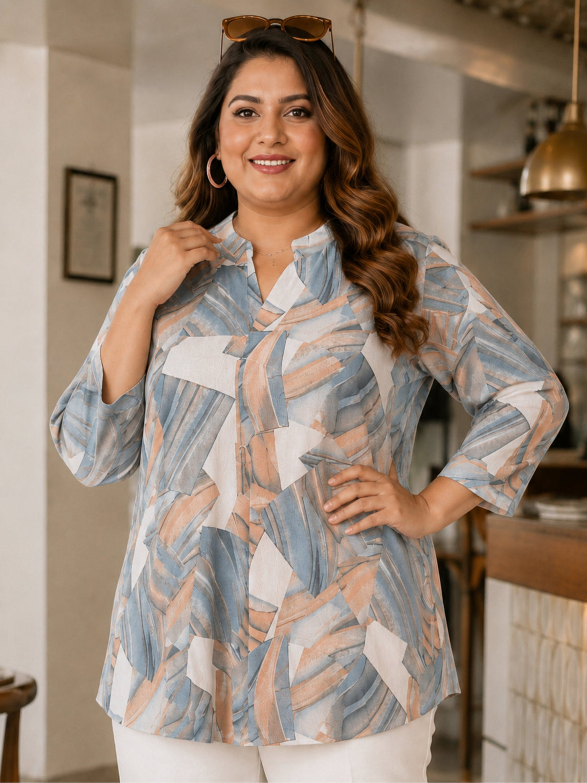 Brown Centrepleat Print Tunic
