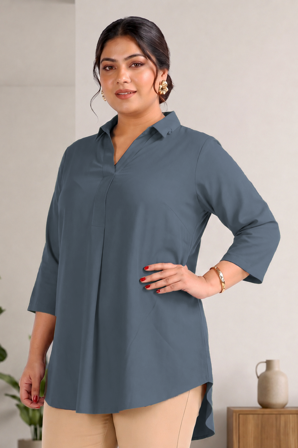 Grey Rayon Centrepleat Longline Tunic