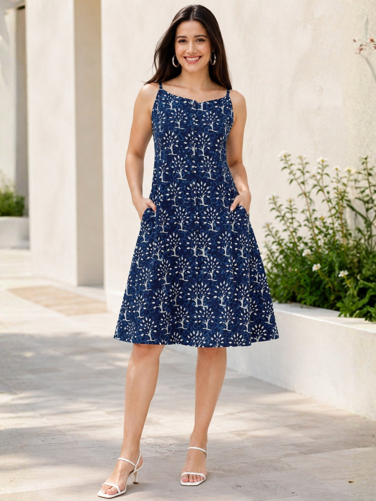Blue A-Line Hand Block Dress