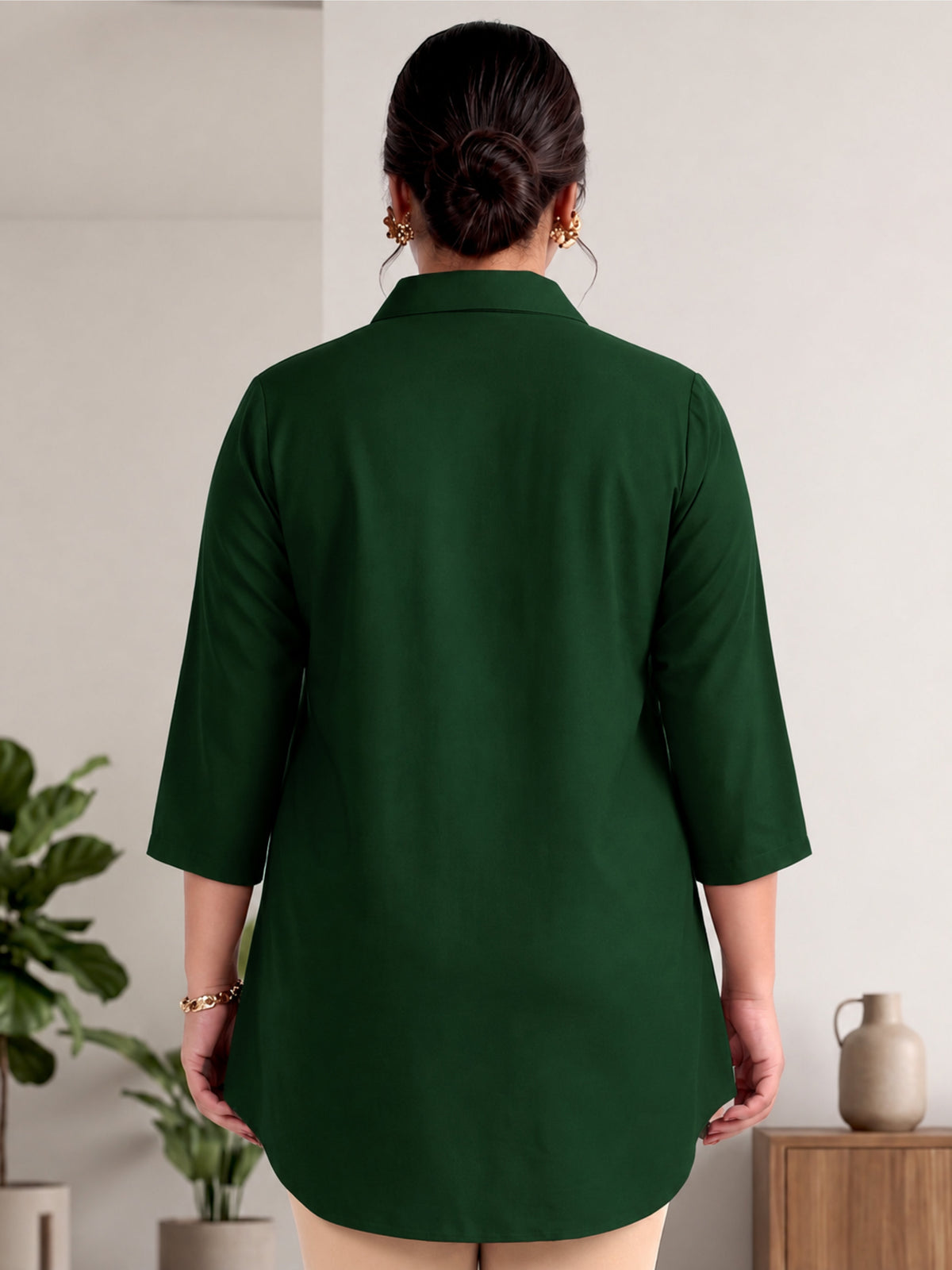 Dark Green Rayon Centrepleat Longline Tunic