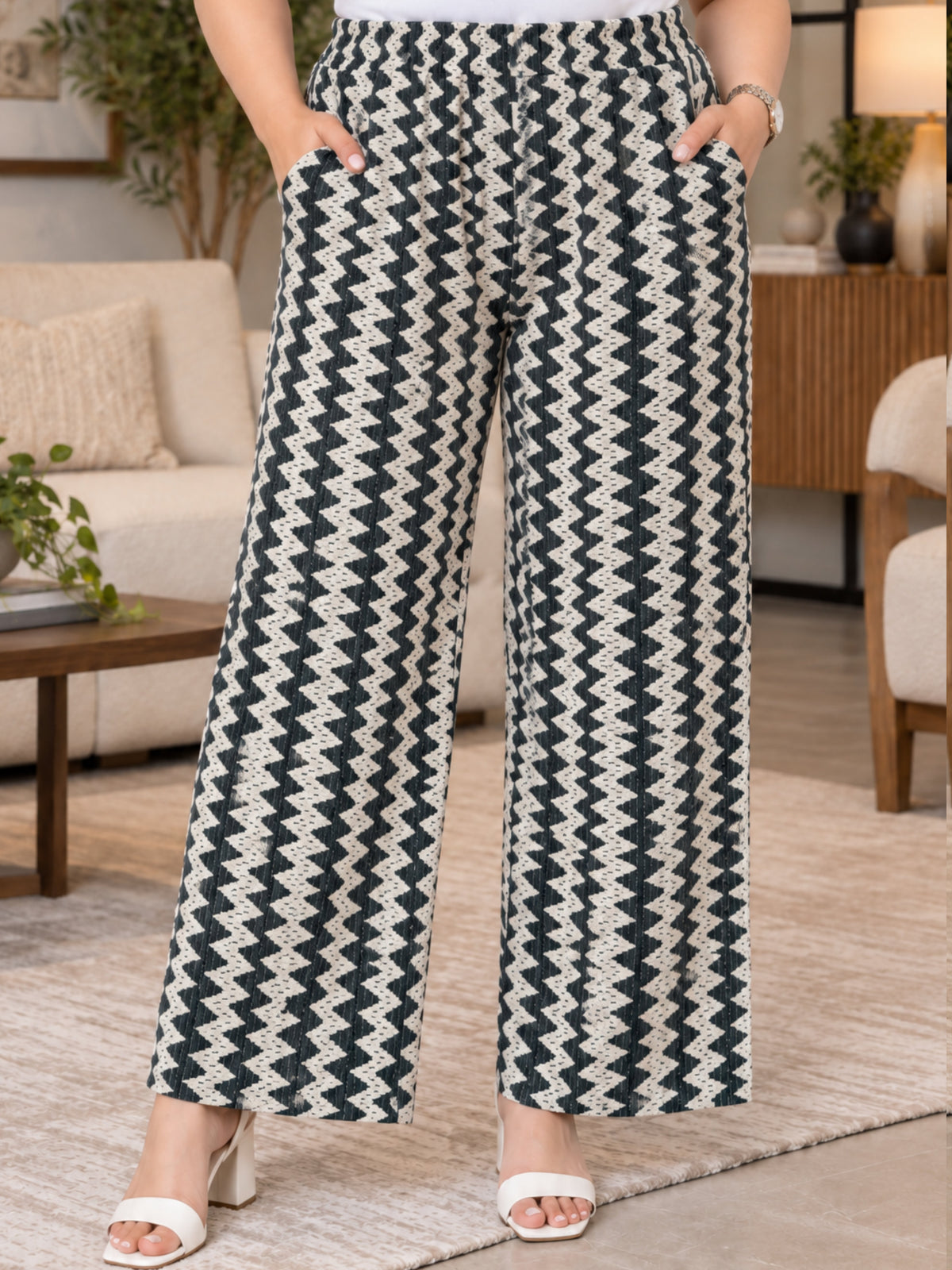 Green and White Crochet Trousers