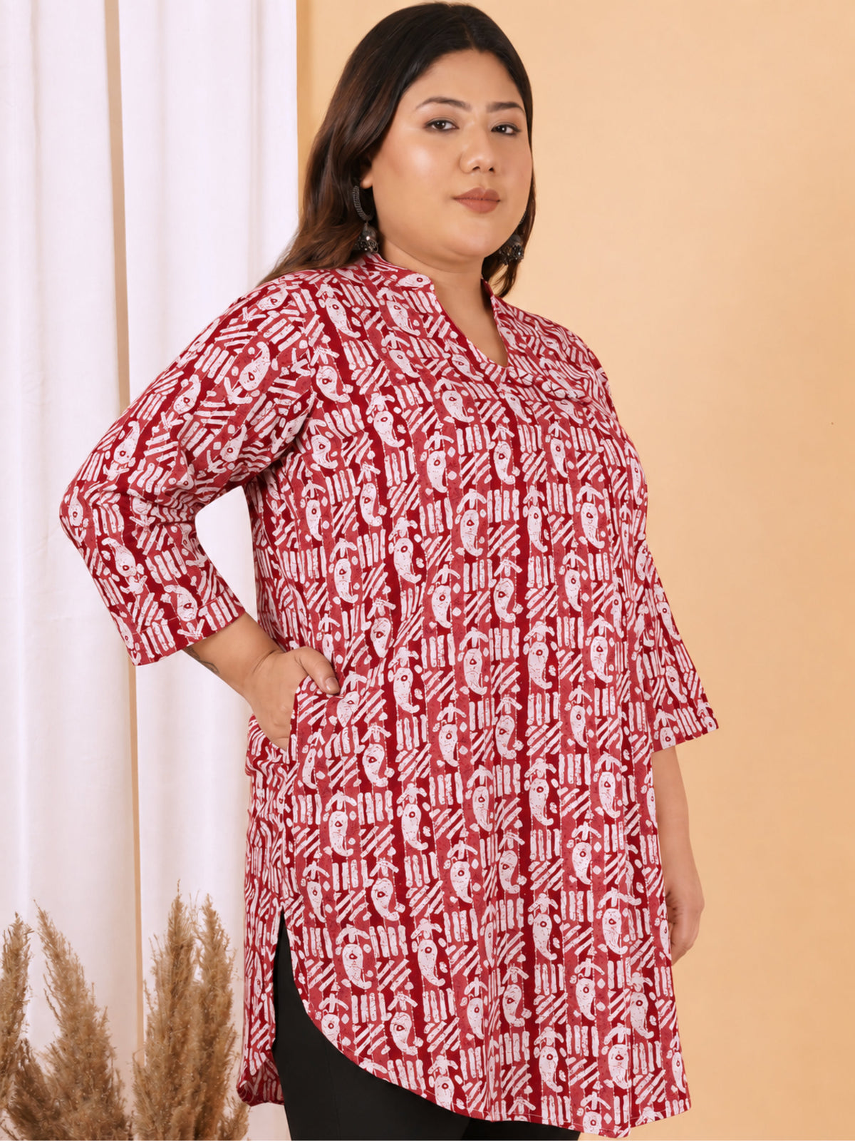 Red Paisley Print Long Tunic