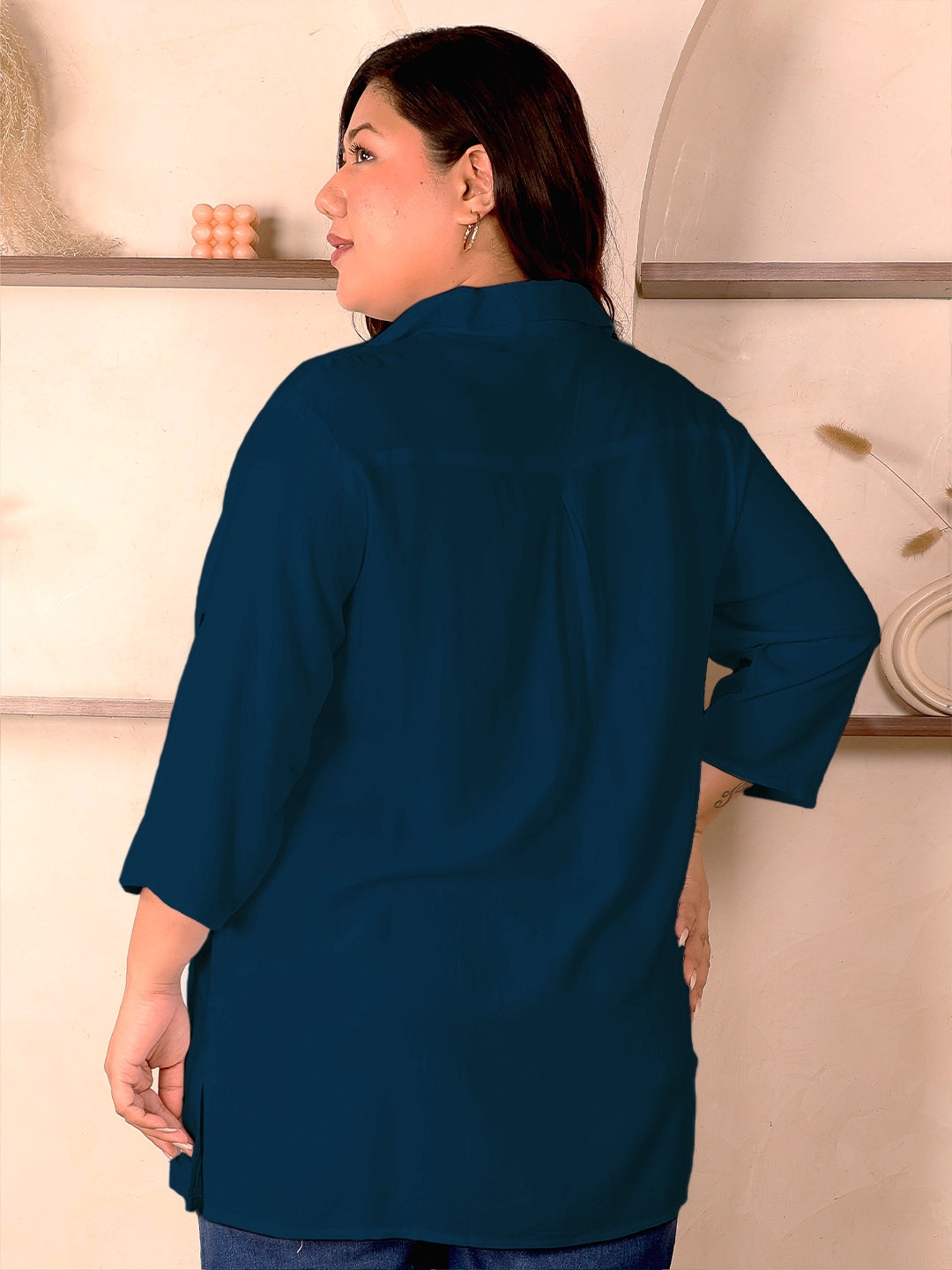 Peacock Blue Longline Plus Size Shirt