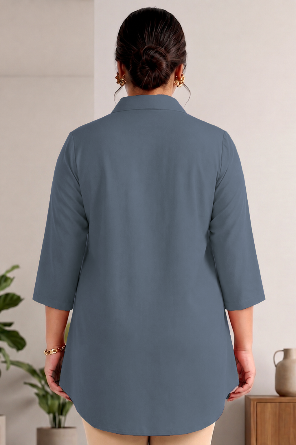 Grey Rayon Centrepleat Longline Tunic