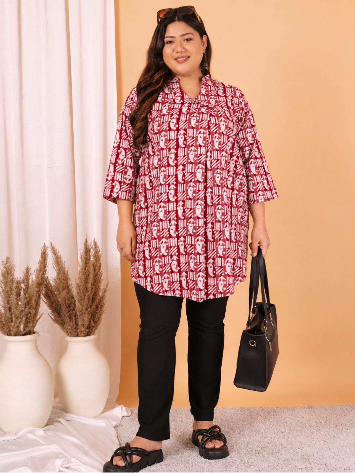 Red Paisley Print Long Tunic