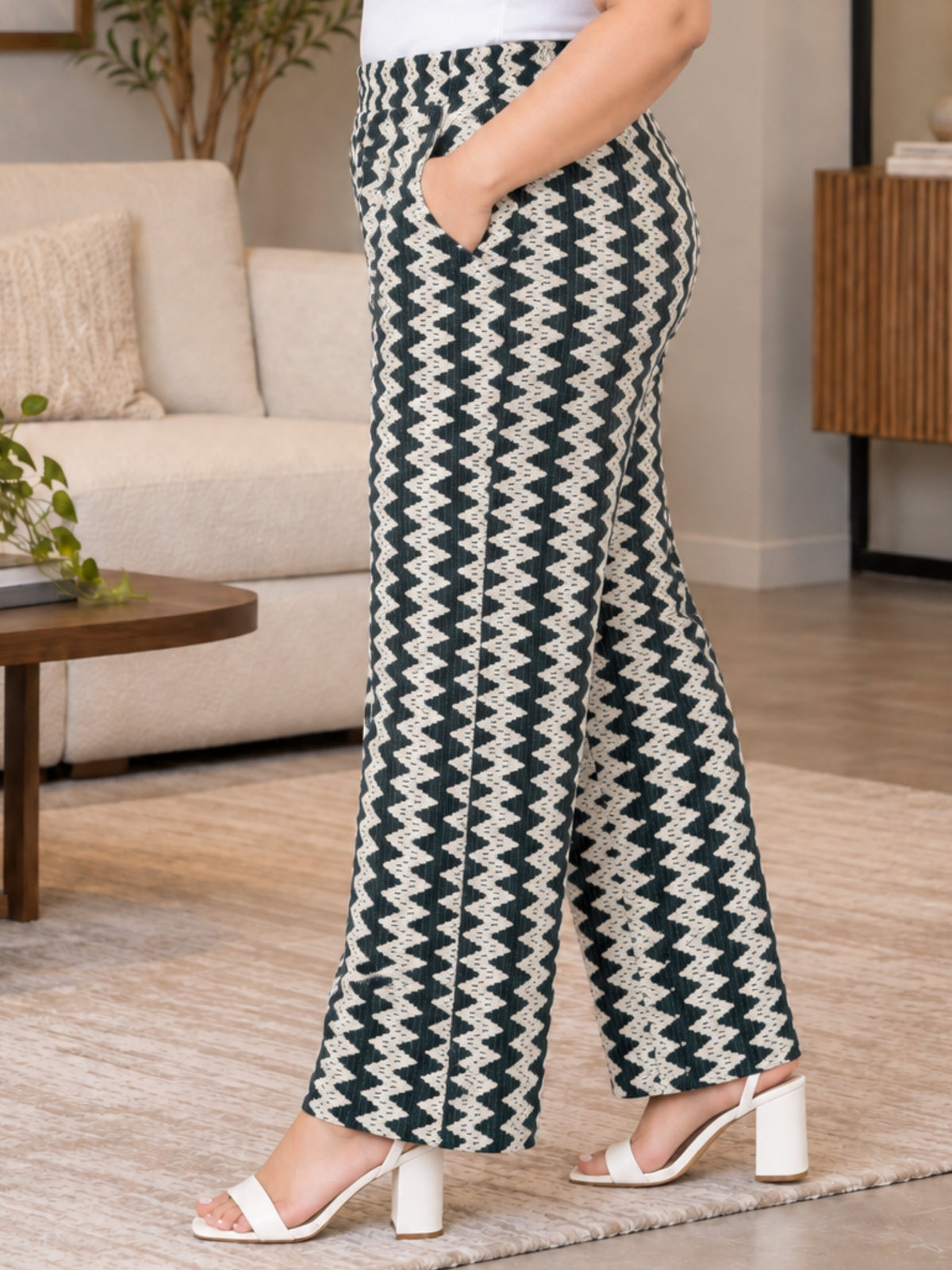 Green and White Crochet Trousers