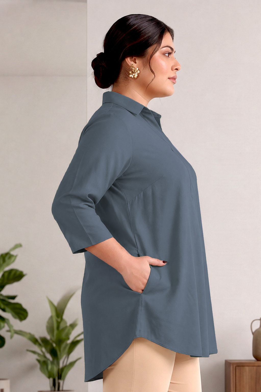 Grey Rayon Centrepleat Longline Tunic