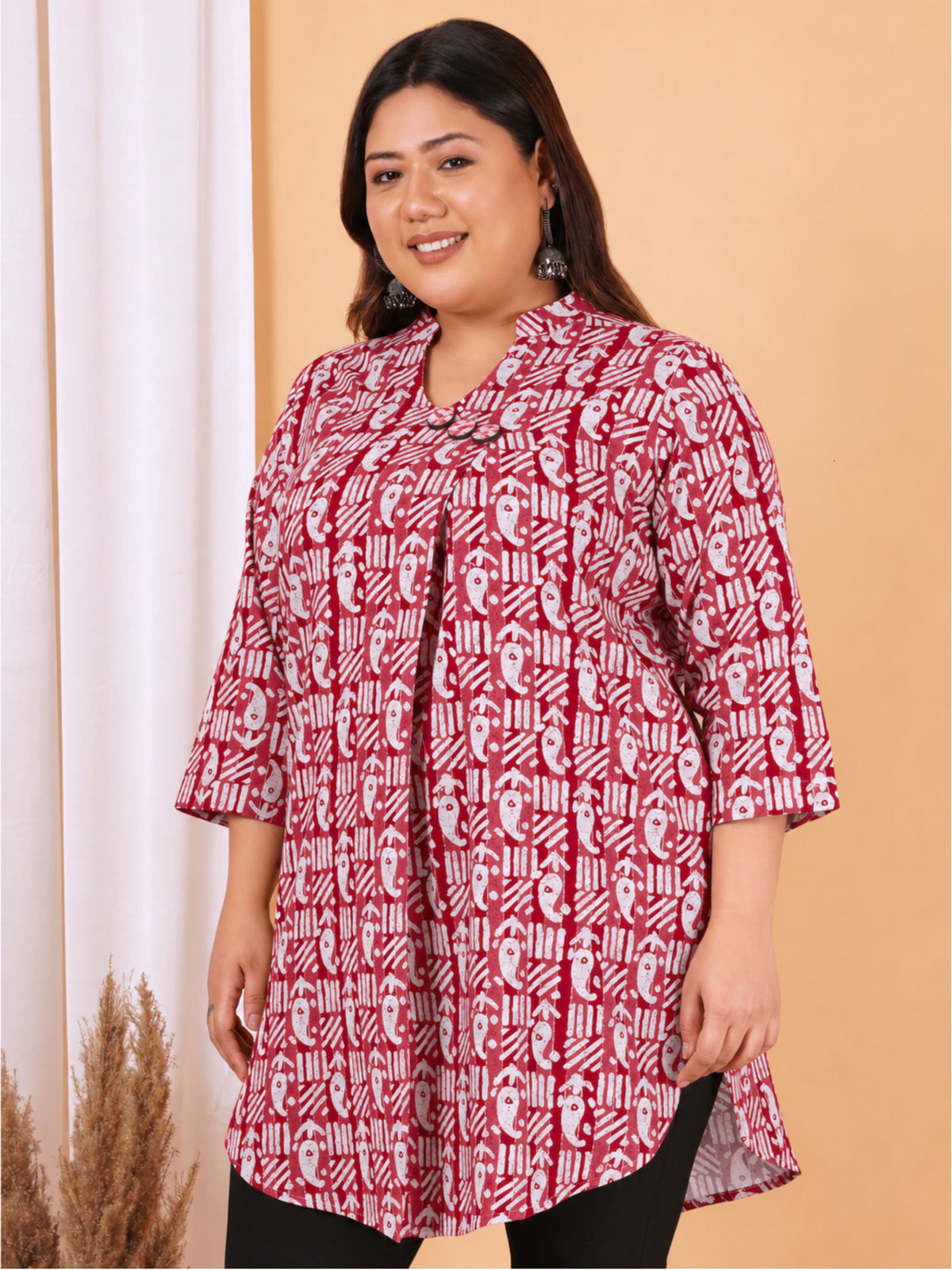 Red Paisley Print Long Tunic